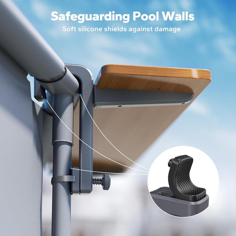POOLHACKER Poolside Bar, Swim Up Bar Exclusively for Above-Ground Round Pools. Patio Poolside Table Smart Fold Easy Maintenance, Weather Resistant Stable Tabletop (Cedar Brown-Nordic Pine) - Image 5